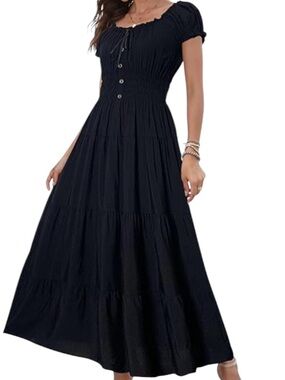 Black Smocked Waist Maxi Dress - Women